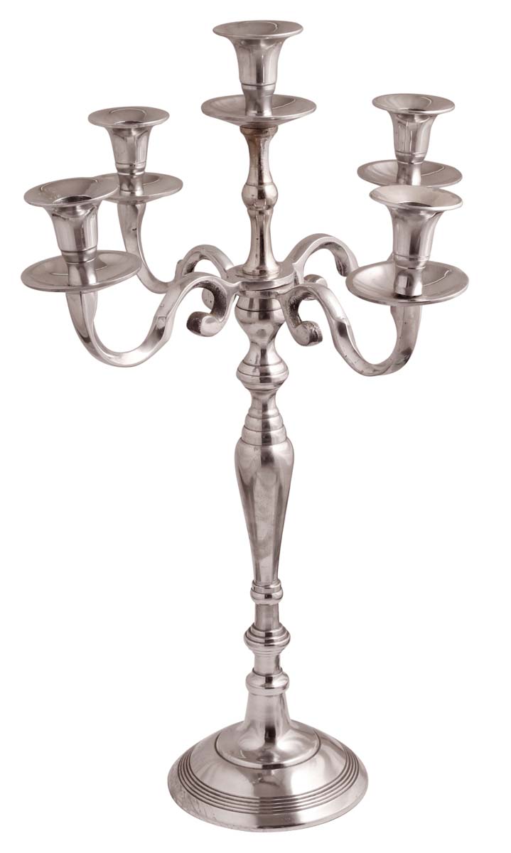 21” Candelabrum in Aluminum with 5 Holders – Silver Tone – Rich Home Décor / Gifts